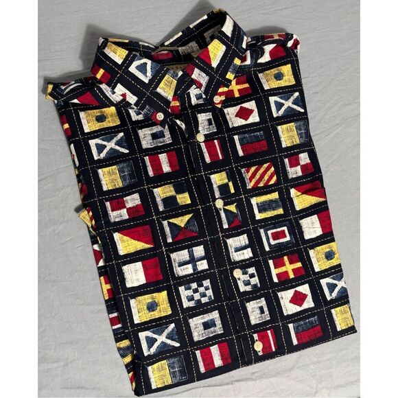 VTG Natural Issue Wrinkle Free Hawaiian Shirt Men XLT TALL Flags Design - Picture 1 of 7